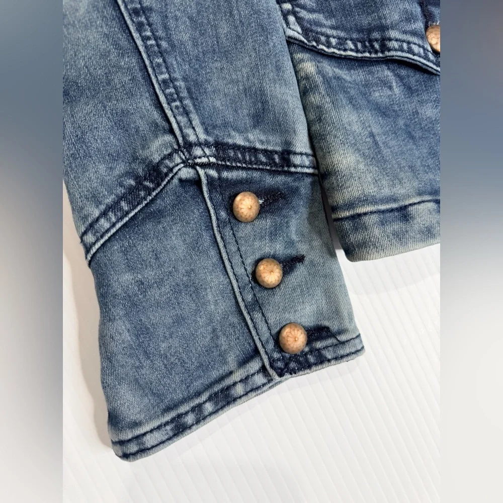 Indigo Thread Co Denim Military Jacket | Button Detail | Blue Jean Jacket - 1X - Picture 6 of 12